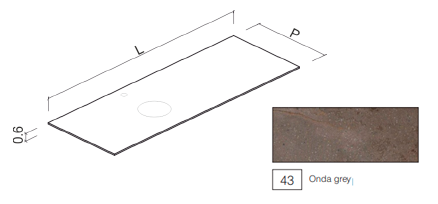 Столешница из керамогранита с вырезом под раковину, смеситель толщ 0,6 см под мебель 170х49,6 Onda G