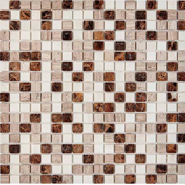 Мозаика из мрамора полированная PIX277 EmperadorDark, WhiteWooden, Dol.Bianc(1,5x1,5)30,5х30,5х0,4см