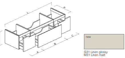 Тумба SIMPLE  подвесная, 3 выдвижных ящ., модуль по центру, Linen matt, 180х49,6х40 см Тумба SIMPLE  подвесная, 3 выдвижных ящ., модуль по центру, Linen matt, 180х49,6х40 см