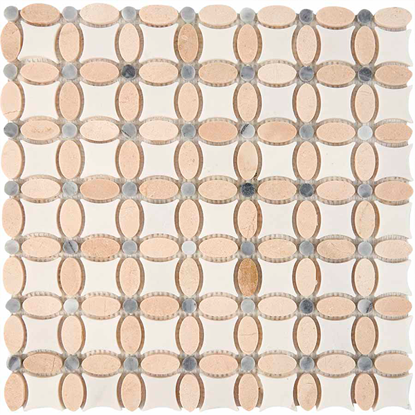Мозаика из мрамора полированная PIX281 CreamMarfil, ThassosWhite, AthensGrey(3,2x3,2)33,6х33,6х0,8см