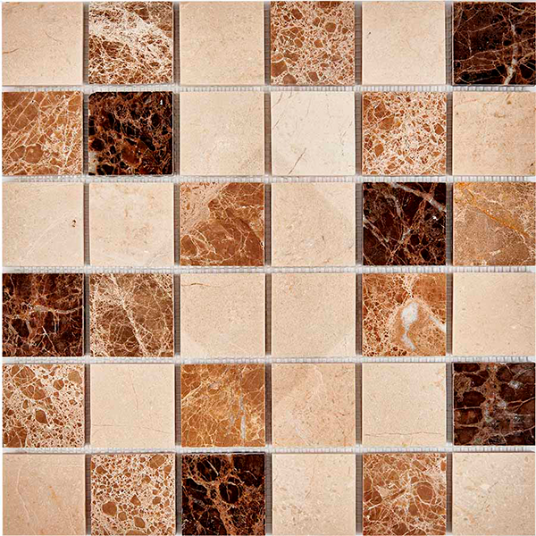 Мозаика из мрамора глянцевая PIX270 Emperador Dark, light, Crema Nova (4,8x4,8) 30,5х30,5х0,6 см