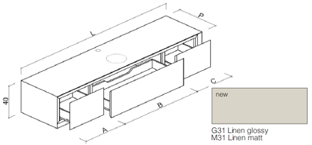 Тумба подвесная MANHATTAN 3  выдвижными ящиками Linen Matt 150 (40+70+40)х49,6х40 см