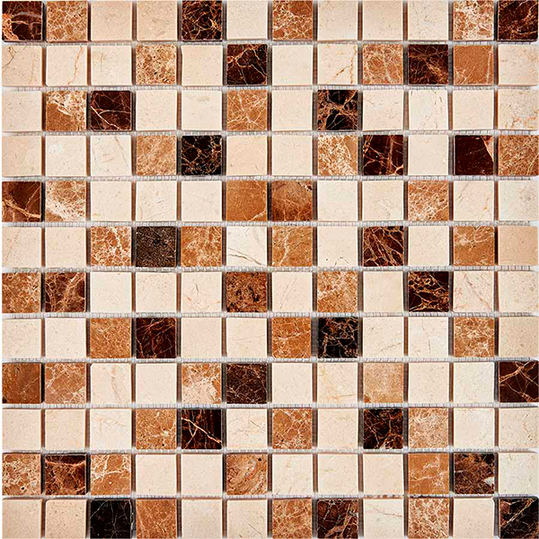 Мозаика из мрамора глянцевая PIX269 Emperador Dark, light, Crema Nova (2,3x2,3) 30,5х30,5х0,6 см