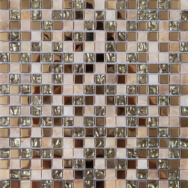 Мозаика из камня, стекла и металла на сетке TA-100 (1,5x1,5) 30,0х30,0x0,8 см