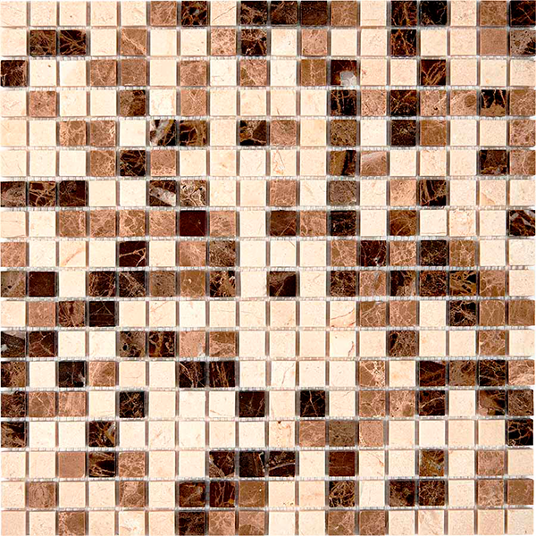 Мозаика из мрамора глянцевая PIX268 Emperador Dark, light, Crema Nova (1,5x1,5) 30,5х30,5х0,4 см