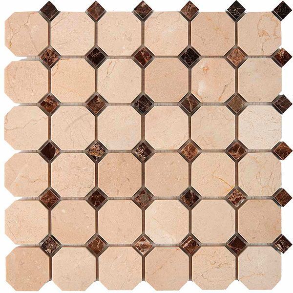 Мозаика из мрамора глянцевая PIX212 Cream Marfil, Dark Imperador (4,8x4,8) 30,5х30,5х0,6 см