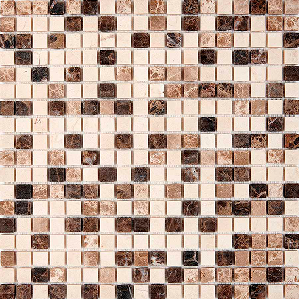 Мозаика из мрамора матовая PIX271 Emperador Dark, light, Crema Nova (1,5x1,5) 30,5х30,5х0,4 см