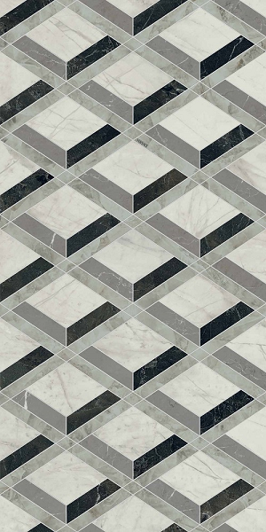 Гранит керамический 60014145 TARSIA Lozenge Nero DECO Lux 3D RETT 60x120x0,9 см
