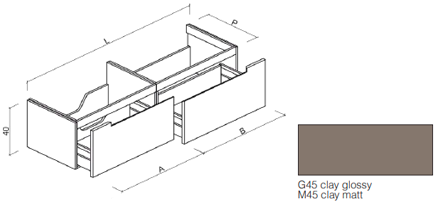 Тумба SIMPLE  подвесная, 2 выдвижных ящ., модуль слева, Clay matt, 150х49,6х40 см Тумба SIMPLE  подвесная, 2 выдвижных ящ., модуль слева, Clay matt, 150х49,6х40 см