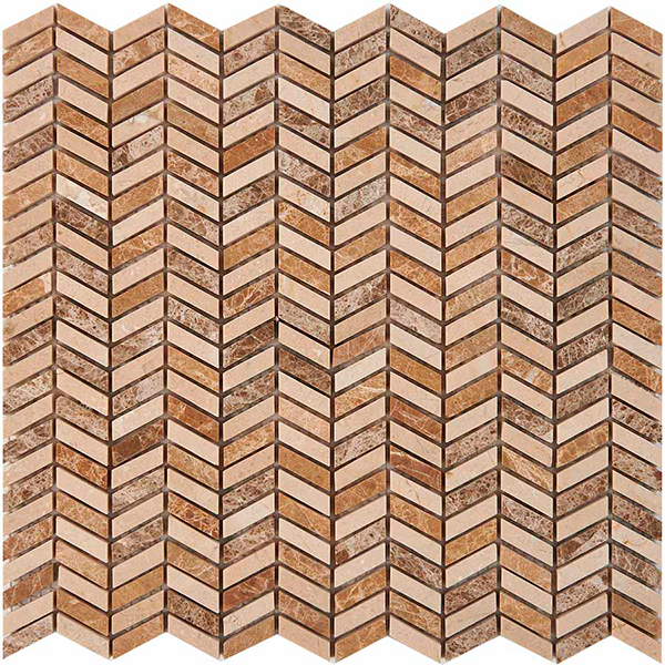 Мозаика из мрамора полированная PIX289 Light Emperador, Cream Marfil (2,7x1,0) 29,8х30,7х0,8 см