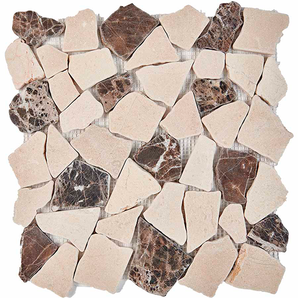 Мозаика из мрамора матовая PIX262 Cream Marfil, Dark Imperador (чип произвольный) 30,5х30,5х0,4 см