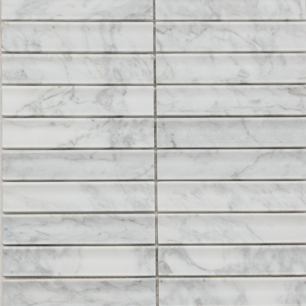 Мозаика из мрамора матовая PIX341 Bianco Carrara, Concave (3,0x15,1) 30,5х31,8х1,2 см