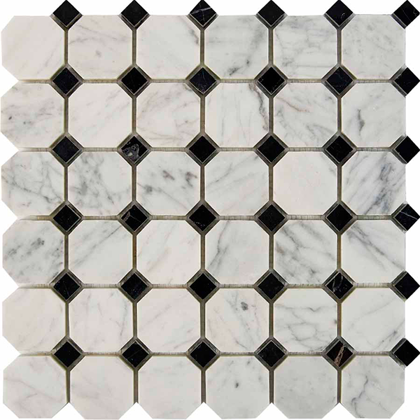 Мозаика из мрамора глянцевая PIX209 Bianca Carrara, Nero Marquina (4,8x4,8) 30,5х30,5х0,8 см