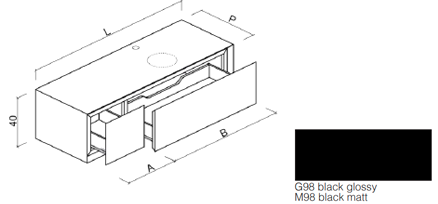 Тумба подвесная MANHATTAN 2  выдвижных ящиками модуль под раковину справа, Black matt 120х49,6х40 см Тумба подвесная MANHATTAN 2  выдвижных ящиками модуль под раковину справа, Black matt 120х49,6х40 см