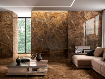 Гранит керамический RHAPSODY 117425 BROWN WAVE POLISHED RETT 60x120x0,7 см